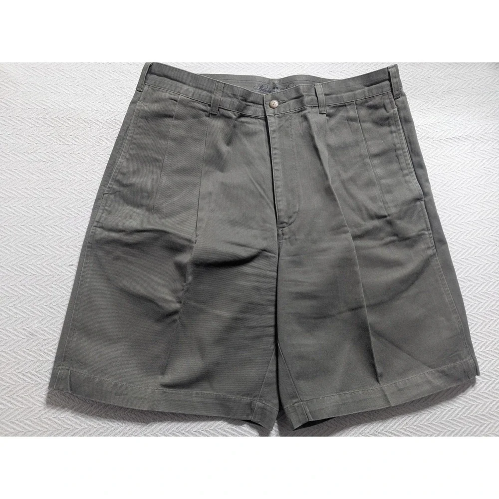 Brooks Brothers Men 35 Advantage Chino Shorts Gray / Olive Pleated Lightweight